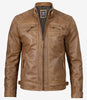 Mens Tall Camel Brown Quilted Leather Biker Jacket