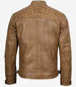 Men's Quilted Shoulder Camel Brown Cafe Racer Leather Jacket