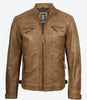 Men's Quilted Shoulder Camel Brown Cafe Racer Leather Jacket