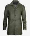 Mens Military Green Leather Car Coat