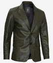 Mens Two Button Green Leather Blazer