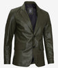 Mens Two Button Green Leather Blazer