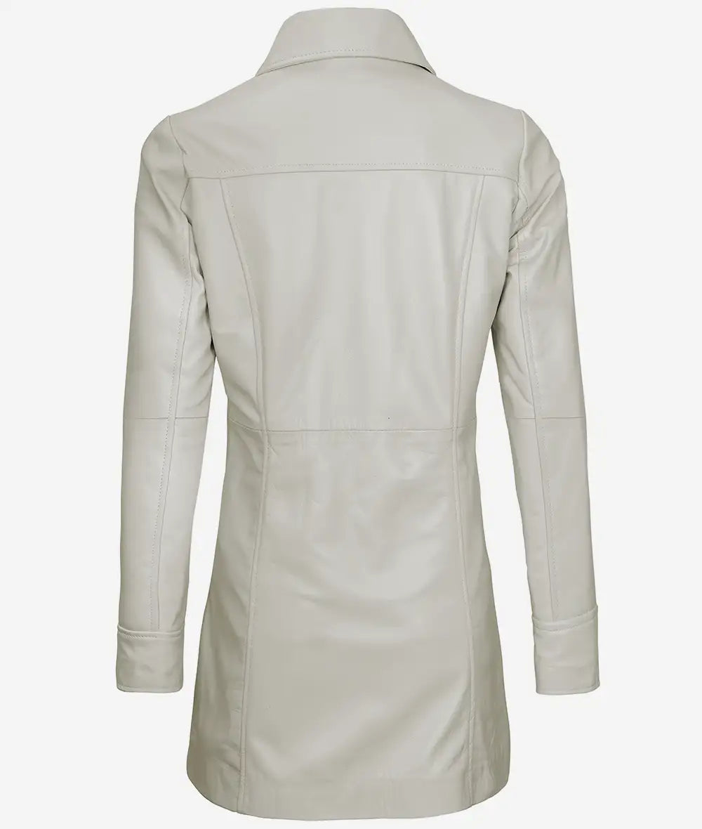 Womens Real Leather White Car Coat