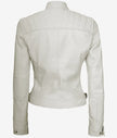 Womens Real Lambskin Leather White Quilted Biker Jacket