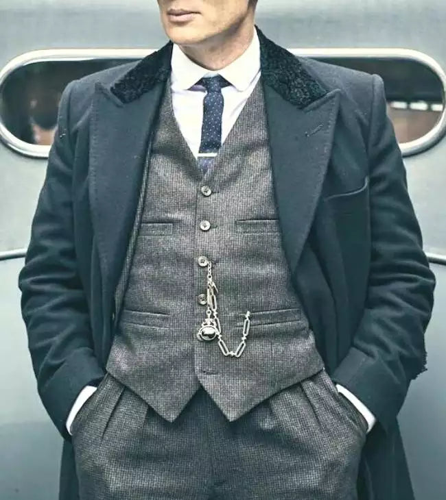 Grey Three Piece Two Button Suit Mens