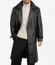 Augusta Guys Black Biker Style Double Breasted Pure Lambskin Leather Overcoat