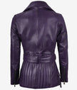 Womens Purple Belted Moto Leather Jacket
