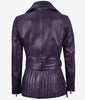 Womens Purple Belted Moto Leather Jacket