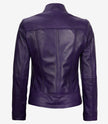 Womens Biker Cafe Racer Purple Leather Jacket