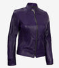 Womens Biker Cafe Racer Purple Leather Jacket