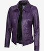 Womens Shirt Collar Purple Leather Jacket