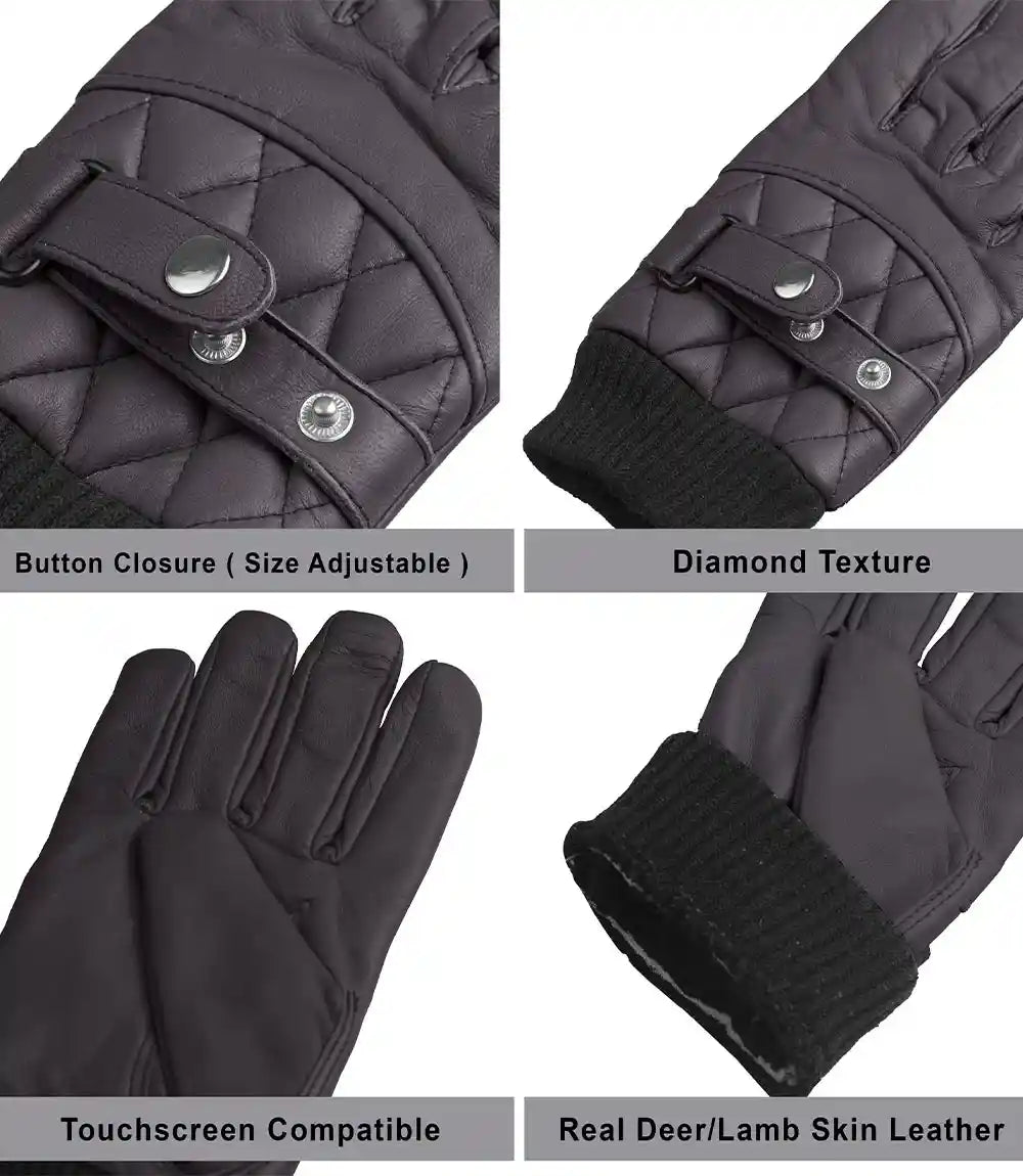 Mens Dark Brown Quilted Leather Gloves