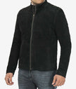 Mens Real Suede Leather Black Biker Jacket
