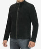 Mens Real Suede Leather Black Biker Jacket