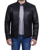 Black Snap Button Collar Cowhide Jacket Mens