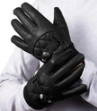 Mens Black Quilted Leather Gloves
