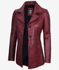 Womens Three Button Maroon Leather Blazer