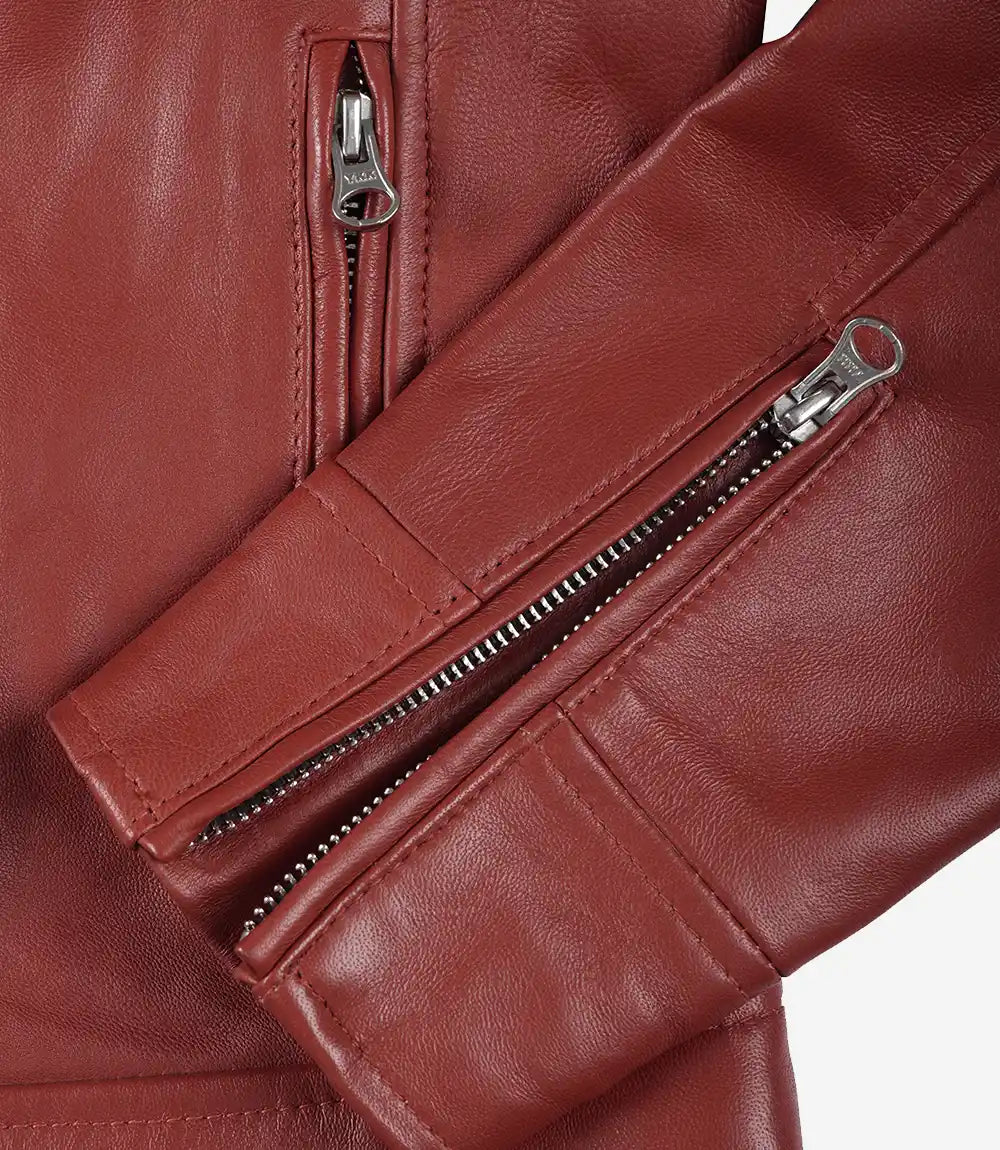 Womens Real Leather Red Moto Jacket