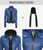 Womens Blue Bomber Jacket With Hood