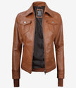 Brown Bomber Leather Jacket With Hood