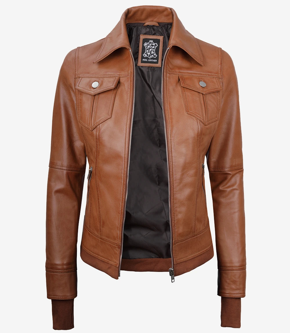 Brown Bomber Leather Jacket With Hood
