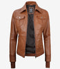 Brown Bomber Leather Jacket With Hood