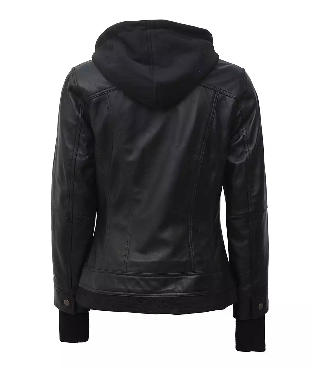 Womens Black Bomber Jacket With Hood
