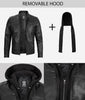 Mens Black Cafe Racer Leather Jacket With Detachable Hood