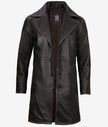Mens Real Leather Rub Off Brown Car Coat