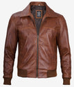 Brown Leather Bomber Jacket Mens