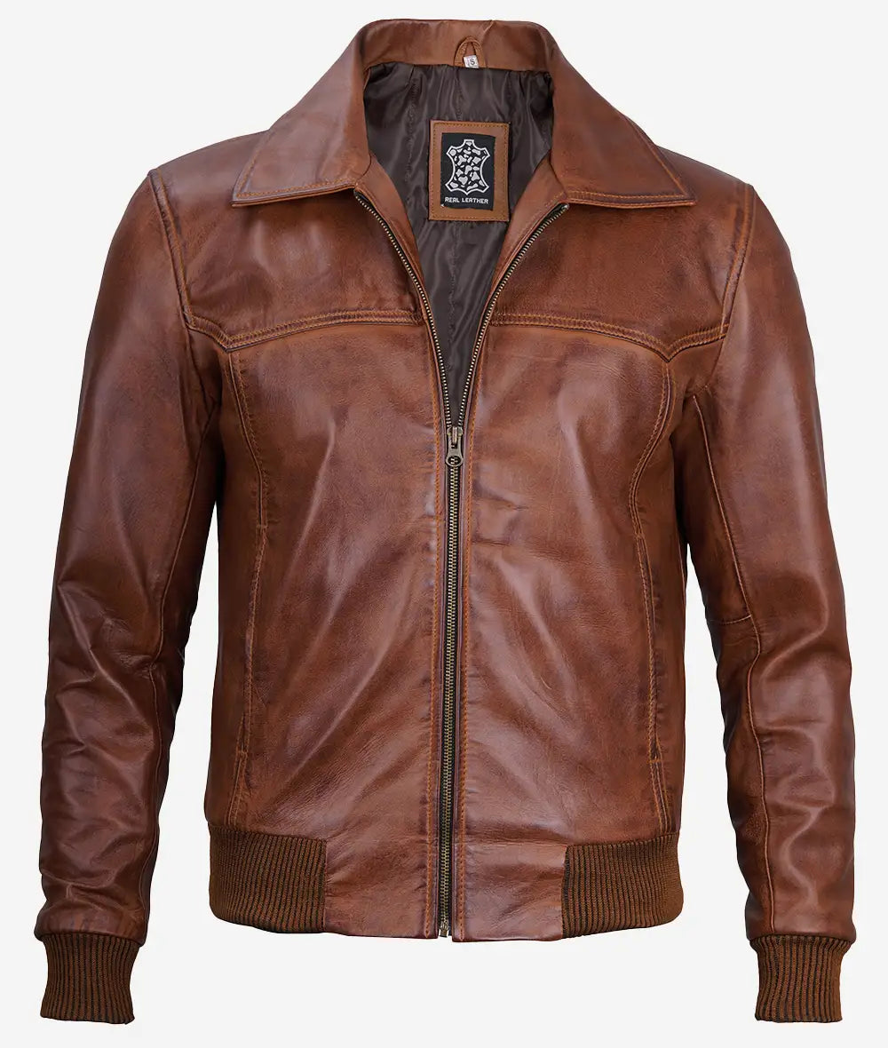 Brown Leather Bomber Jacket Mens