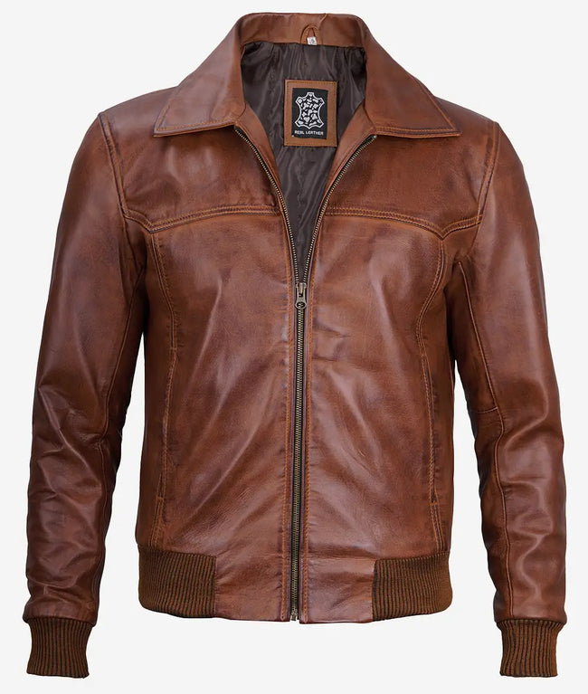 Brown Leather Bomber Jacket Mens