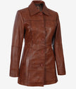 Womens Tall Cognac 3 Quarter Leather Coat