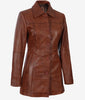 Womens Tall Cognac 3 Quarter Leather Coat