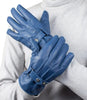Mens Blue Real Leather Lined Gloves