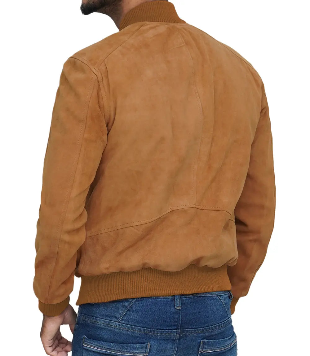 Mens Suede Brown Bomber Leather Jacket
