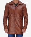 Mens Tall 3 4 Length Cognac Leather Car Coat