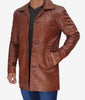 Mens Tall 3 4 Length Cognac Leather Car Coat