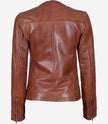Womens Brown Textured Leather Biker Jacket