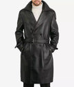 Augusta Guys Black Biker Style Double Breasted Pure Lambskin Leather Overcoat