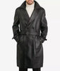 Augusta Guys Black Biker Style Double Breasted Pure Lambskin Leather Overcoat
