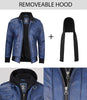 Mens Blue Waxed Bomber Leather Jacket With Hood