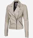 Womens Real Lambskin Leather Beige Moto Jacket