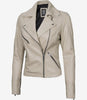 Womens Real Lambskin Leather Beige Moto Jacket