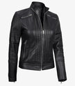Womens Leather Black Cafe Racer Jacket
