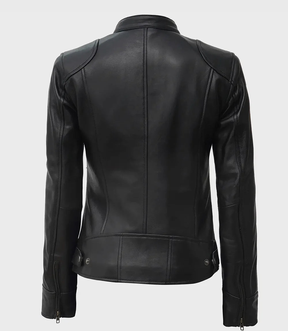 Womens Tall Black Leather Moto Jacket