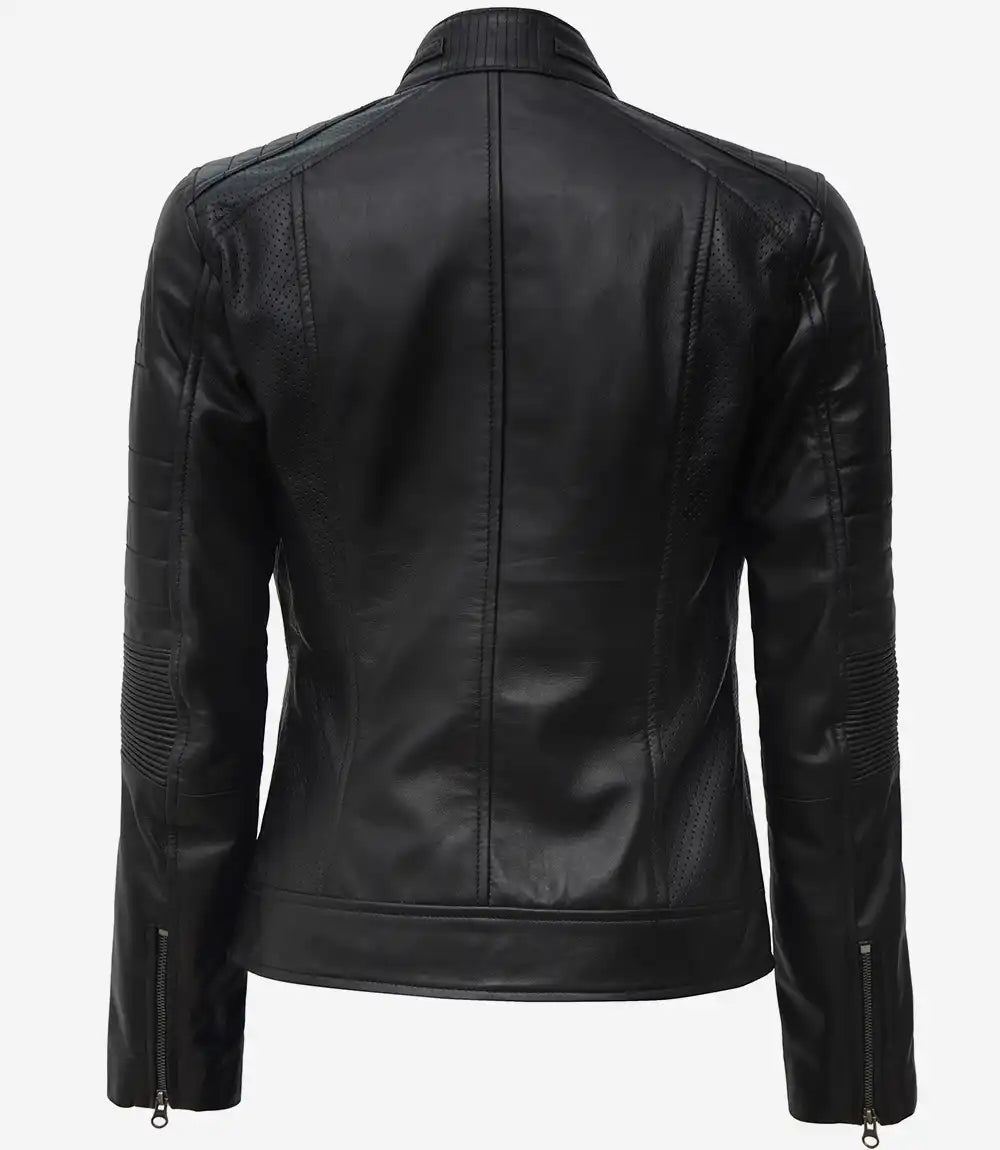 Womens Tall Black Leather Cafe Racer Jacket