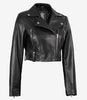 Womens Black Asymmetrical Cropped Leather Jacket