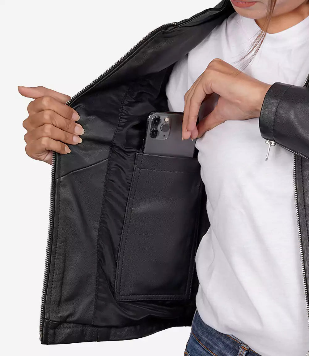 Womens Tall Black Slim Fit Leather Jacket