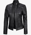 Womens Leather Black Cafe Racer Jacket